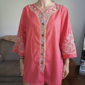 Bob Mackie Embroidered Button Down Tunic Size XL